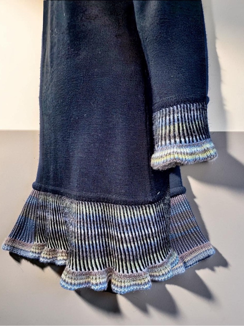 ANGEN Merino Wool Ruffle Shawl Collar Cardigan | Small | Multicolor Trim | Italy - Picture 13 of 14